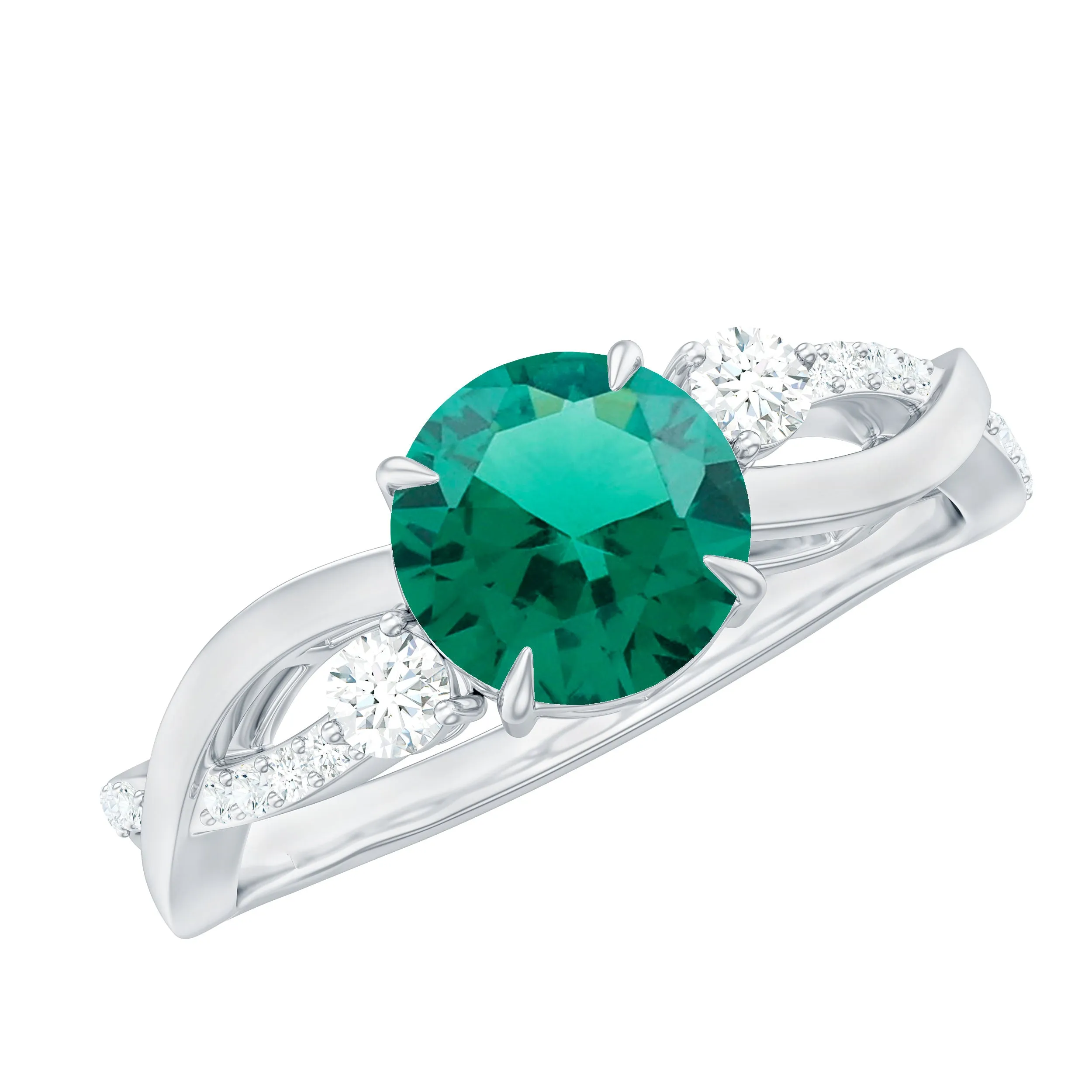 Created Emerald and Diamond Engagement Ring with Crossover Shank