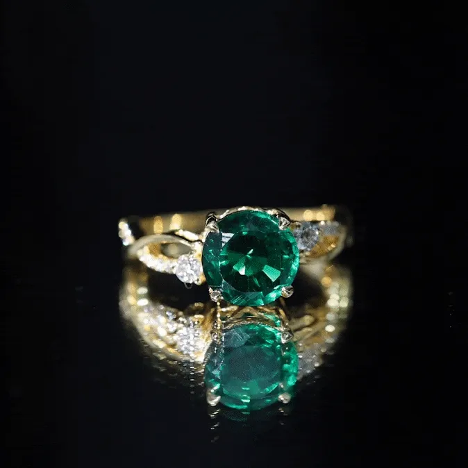 Created Emerald and Diamond Engagement Ring with Crossover Shank