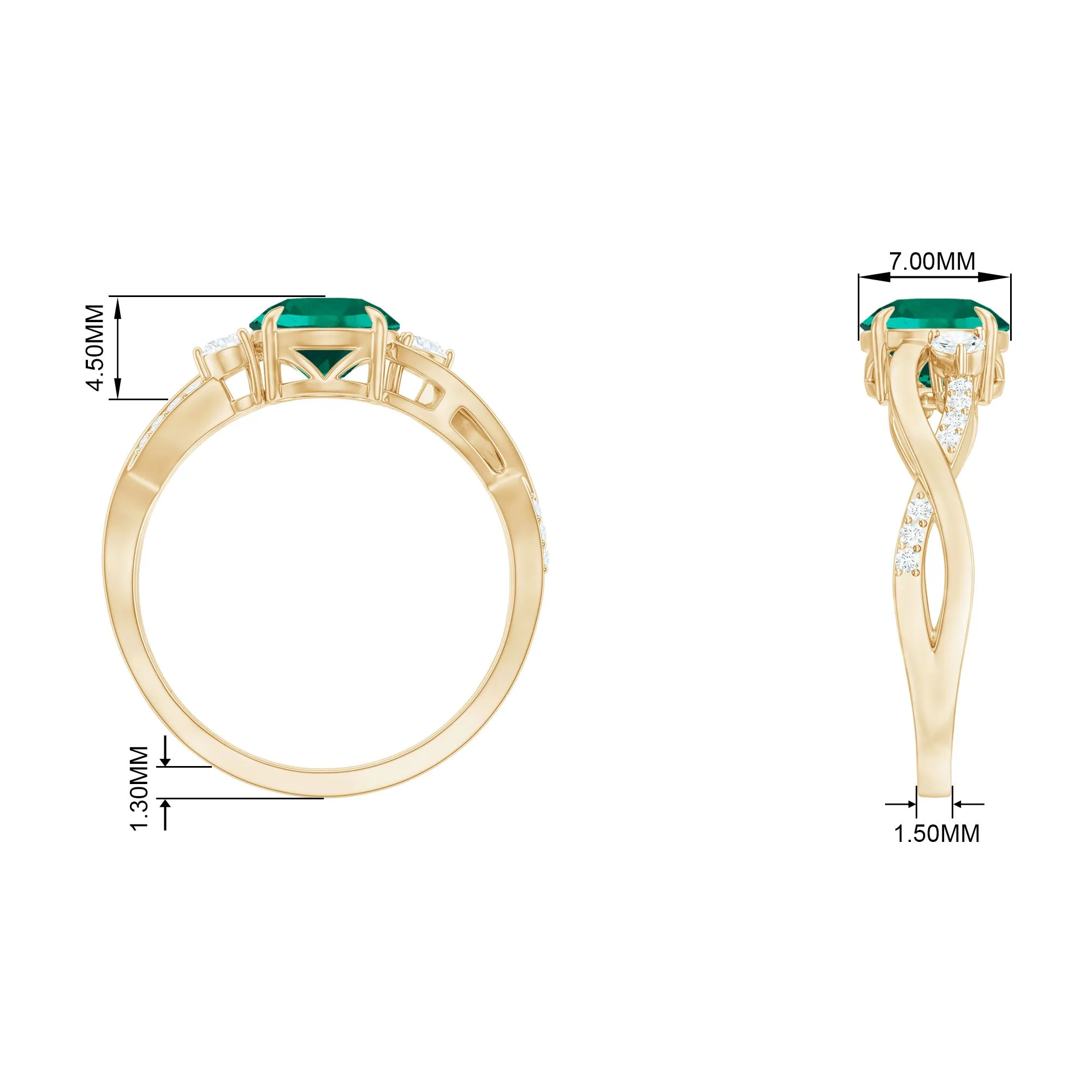 Created Emerald and Diamond Engagement Ring with Crossover Shank