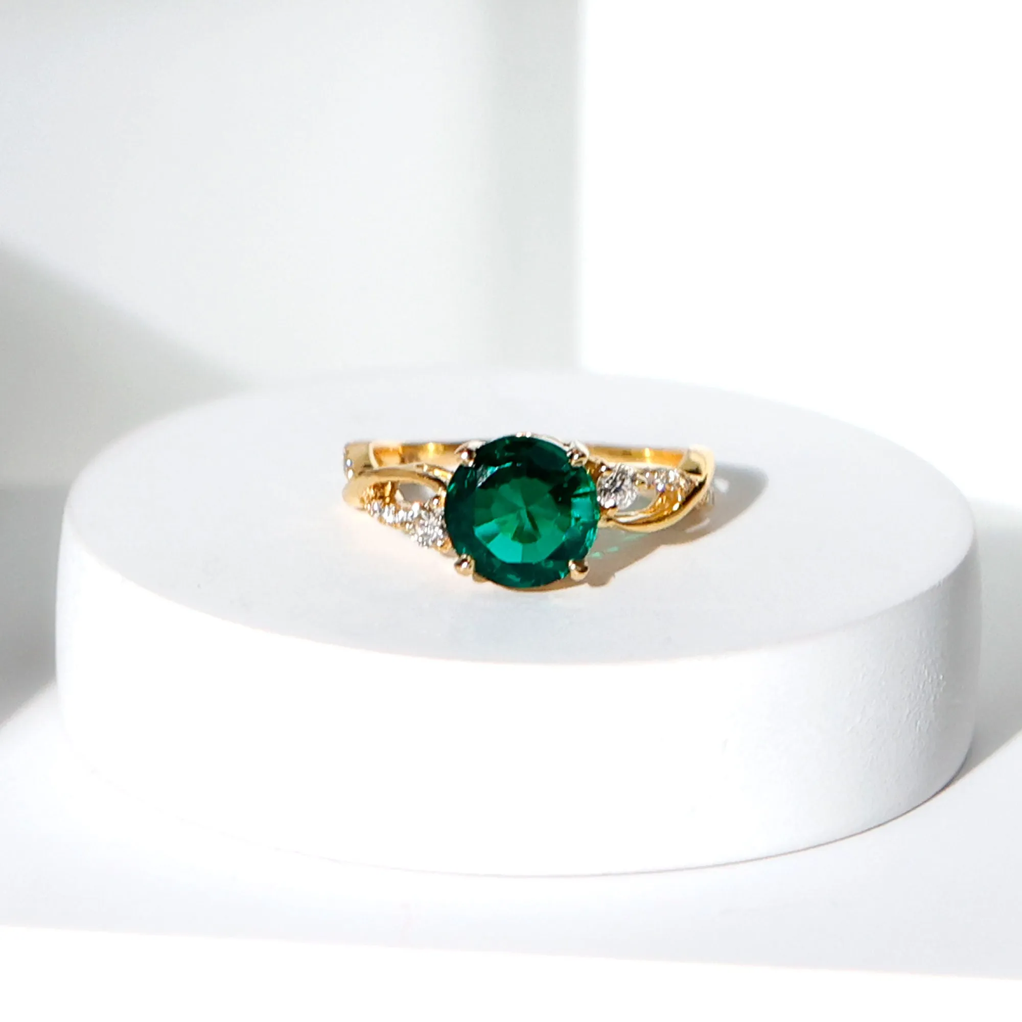 Created Emerald and Diamond Engagement Ring with Crossover Shank