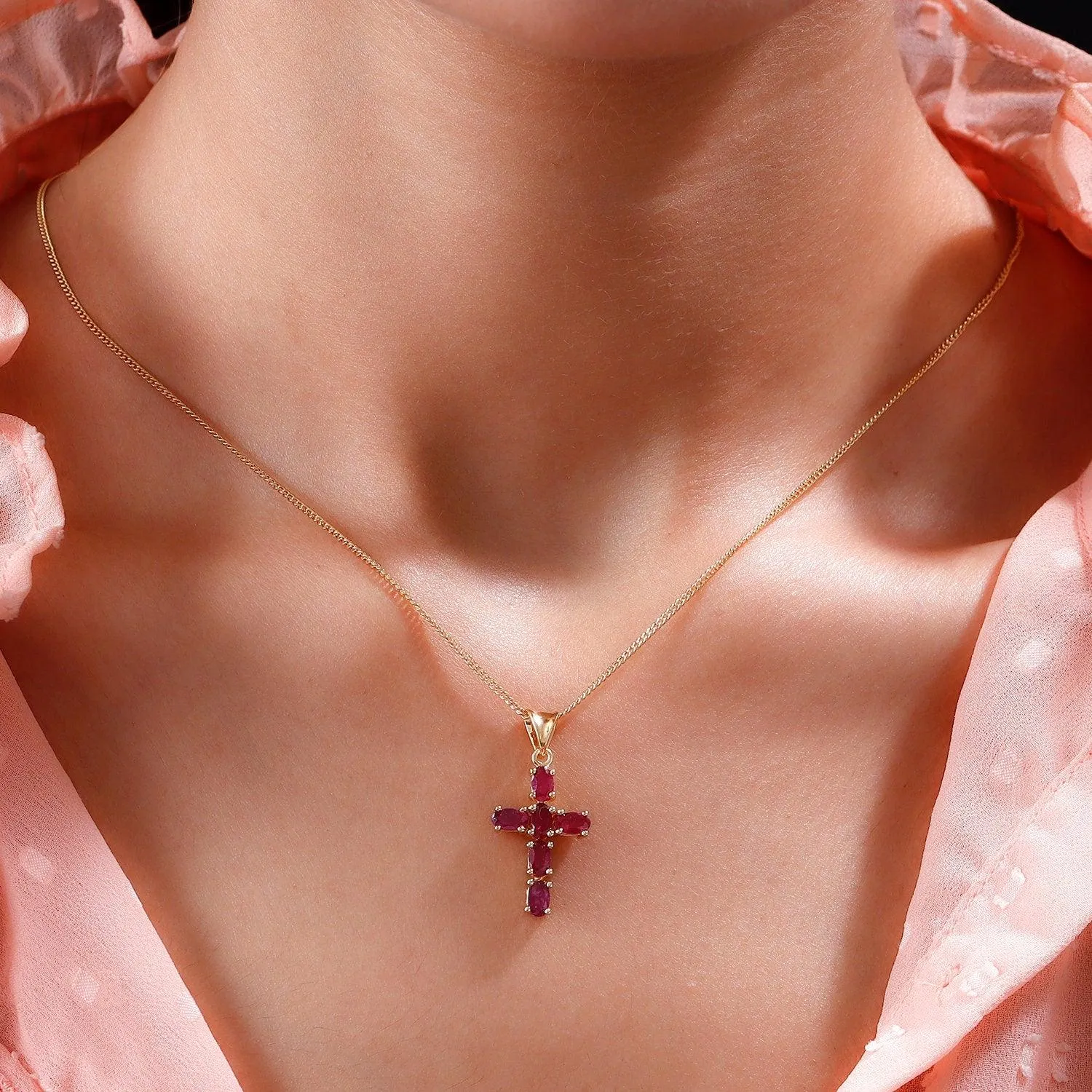 Cross Pendant Necklace , 925 Sterling Silver , Precious Gemstone Cross Necklace , Gold Cross , Religious necklace for girls, Gift for her