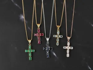 Cross Pendant Necklace , 925 Sterling Silver , Precious Gemstone Cross Necklace , Gold Cross , Religious necklace for girls, Gift for her