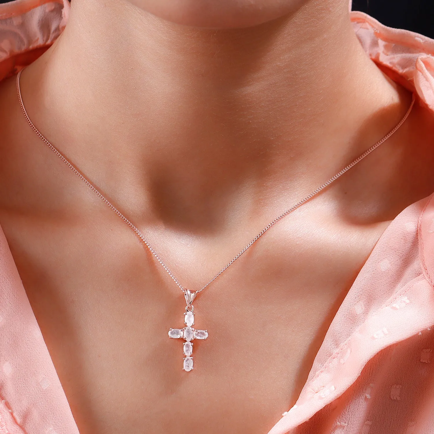 Cross Pendant Necklace , 925 Sterling Silver , Precious Gemstone Cross Necklace , Gold Cross , Religious necklace for girls, Gift for her