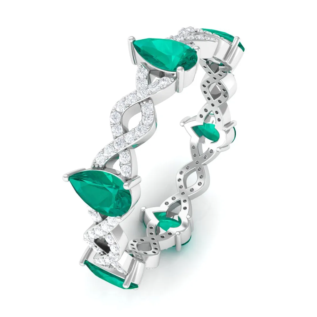 Crossover Eternity Ring with Emerald and Diamond