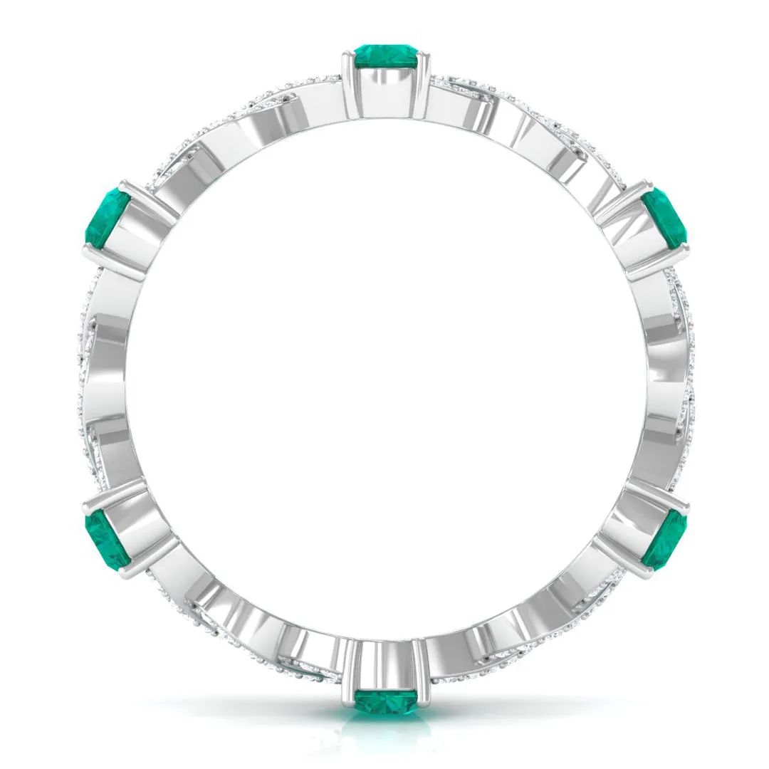 Crossover Eternity Ring with Emerald and Diamond