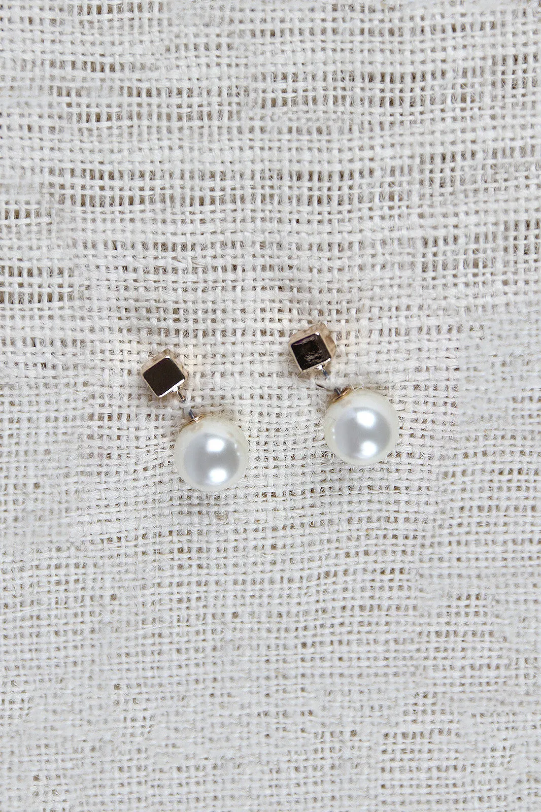 Cube Pearl Back Earrings