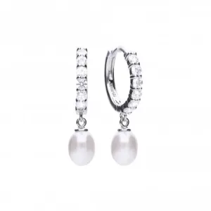 Cubic Zirconia Hoop With Pearl Drop Earrings E5898