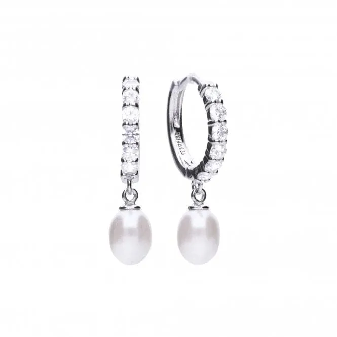 Cubic Zirconia Hoop With Pearl Drop Earrings E5898