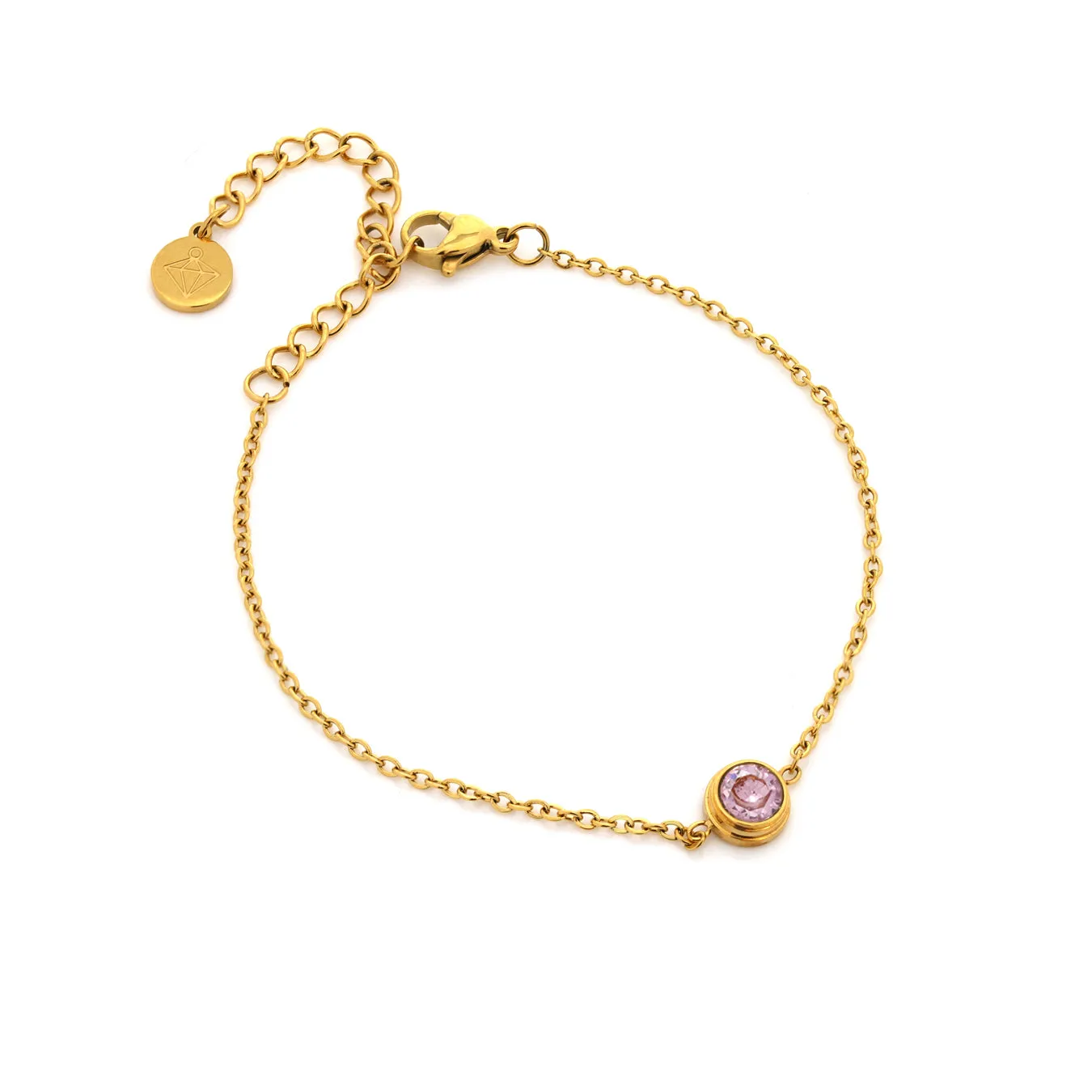 Dainty Bezel Bracelet - Yellow Gold & Pink Stone