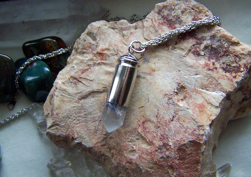 Dumortierite Natural Quartz Crystal Silver Bullet Jewelry Pendant