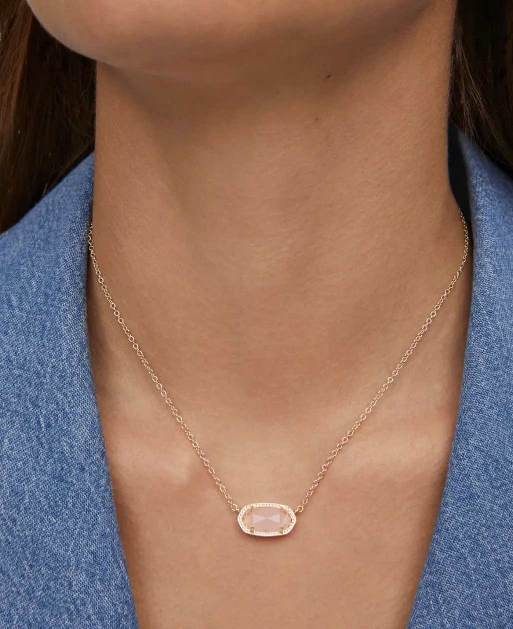 Elisa Gold Pendant Necklace in Rose Quartz