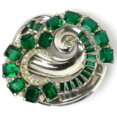 Emerald & Diamanté Circle Brooch