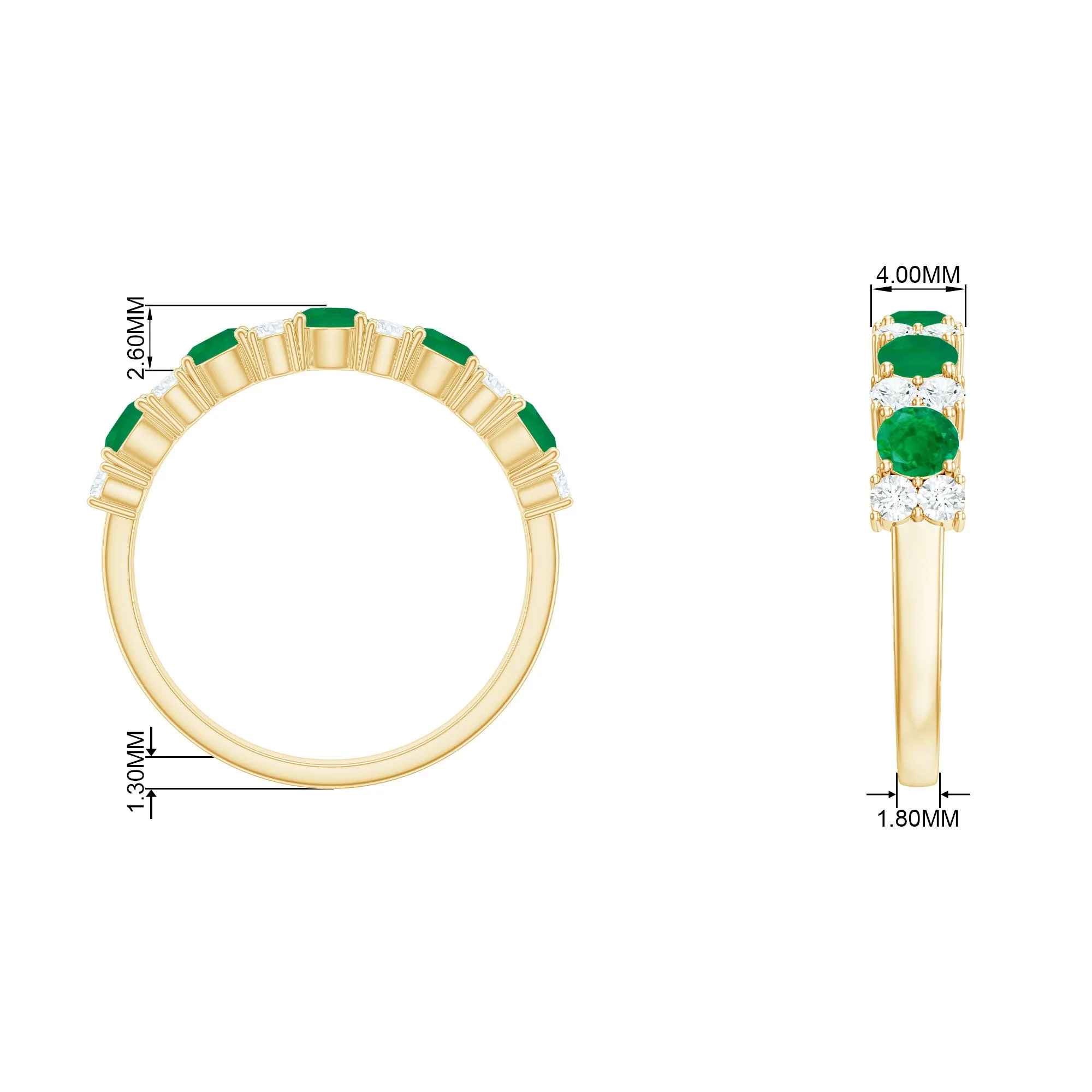 Emerald and Diamond Designer Half Eternity Ring