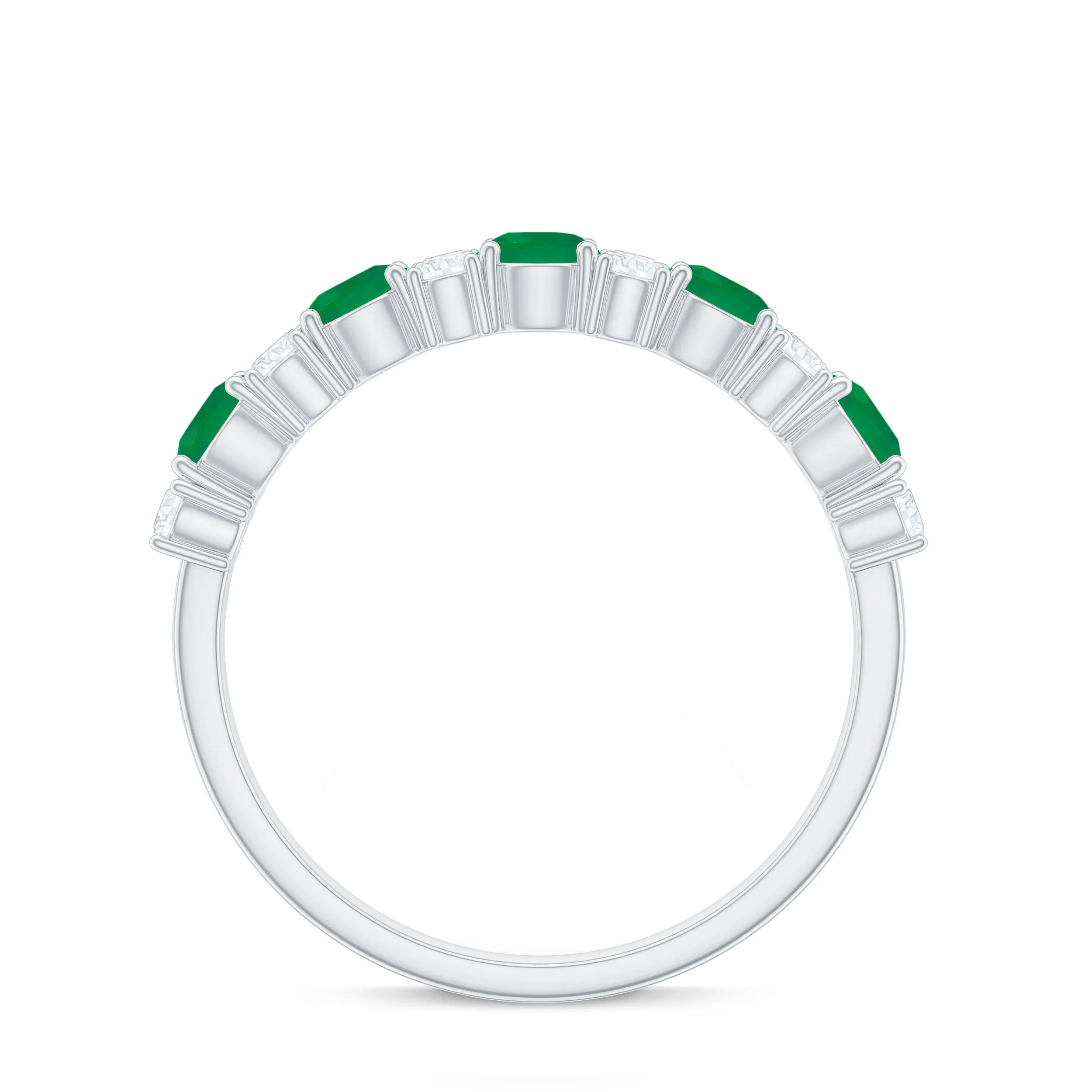 Emerald and Diamond Designer Half Eternity Ring