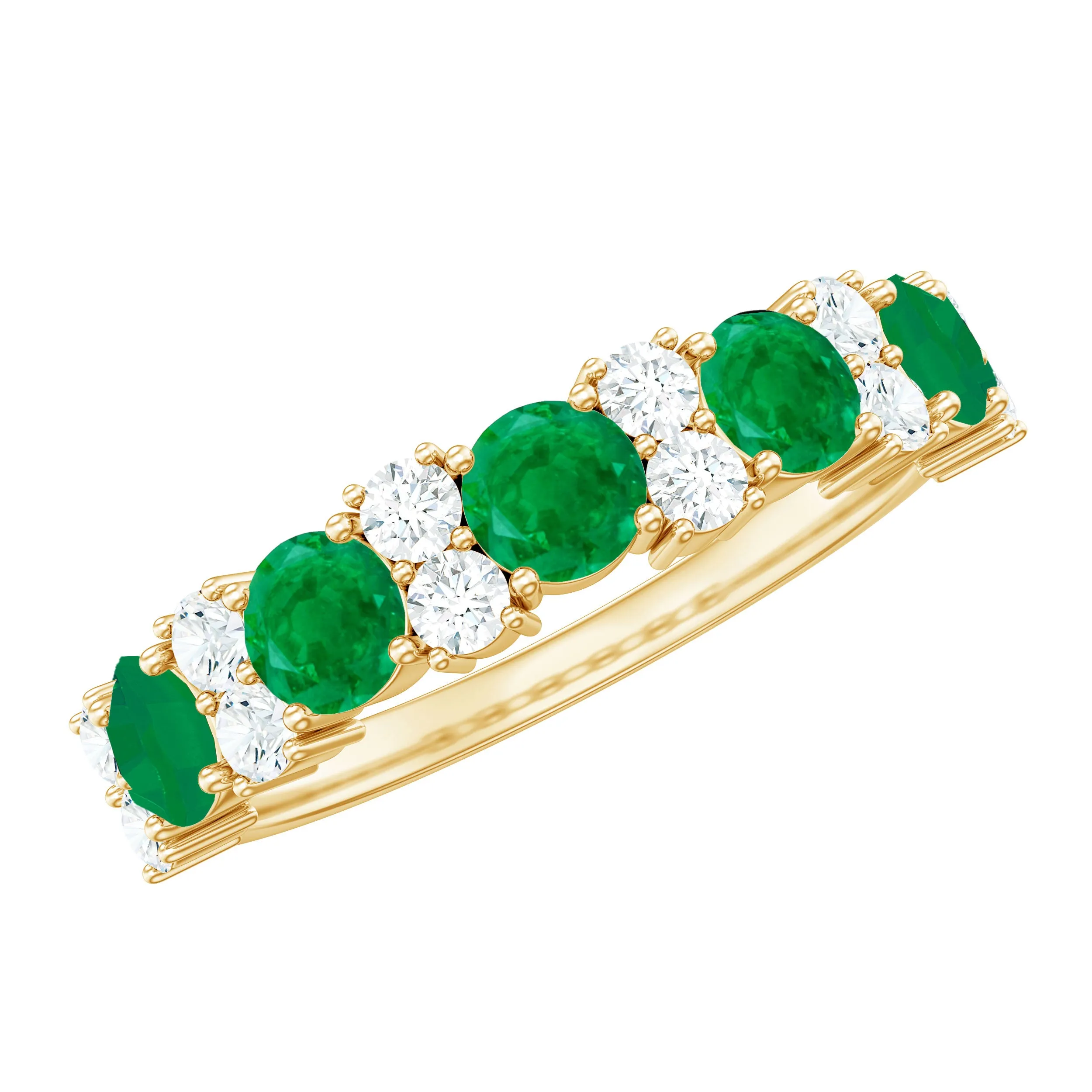 Emerald and Diamond Designer Half Eternity Ring