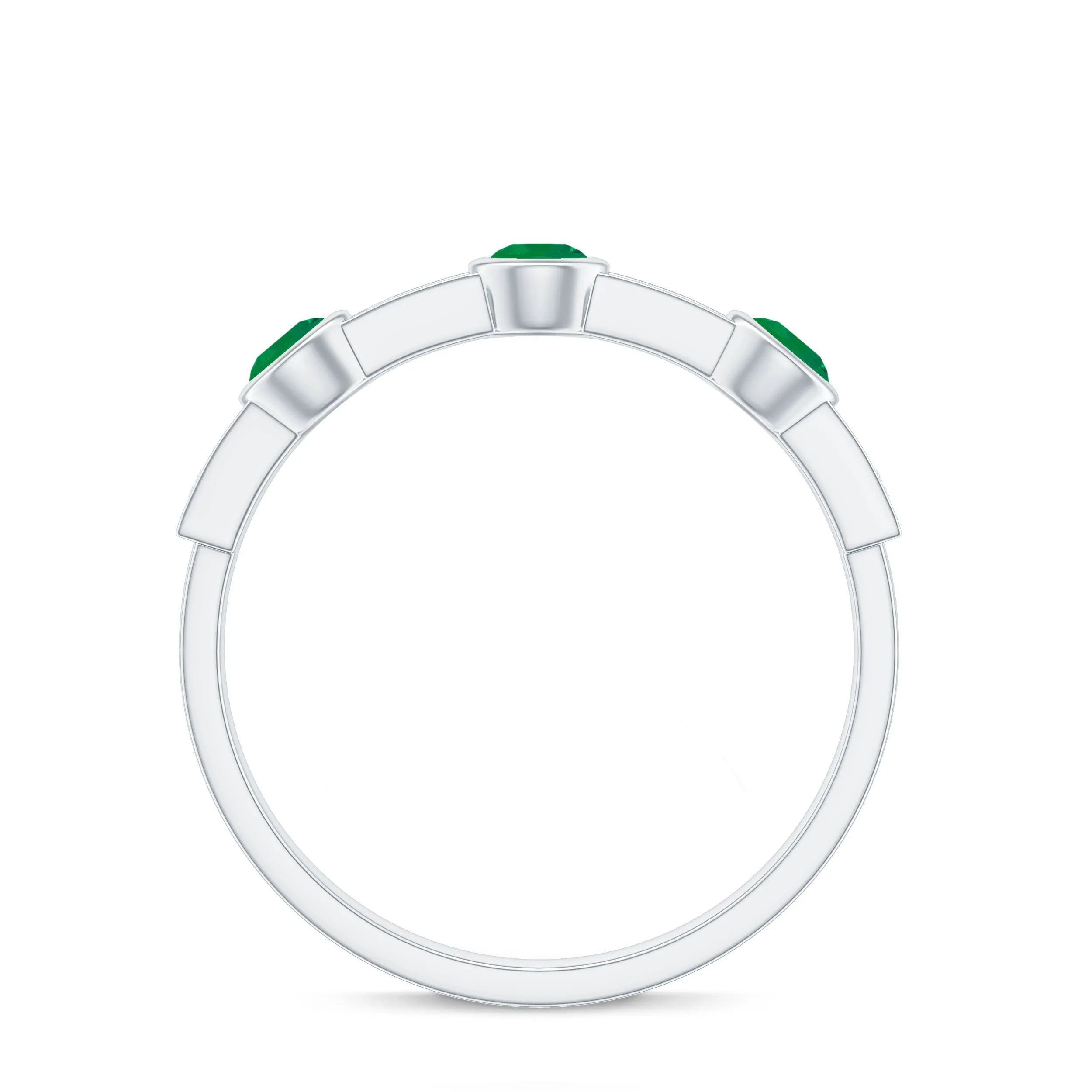 Emerald and Diamond Minimal Half Eternity Band Ring