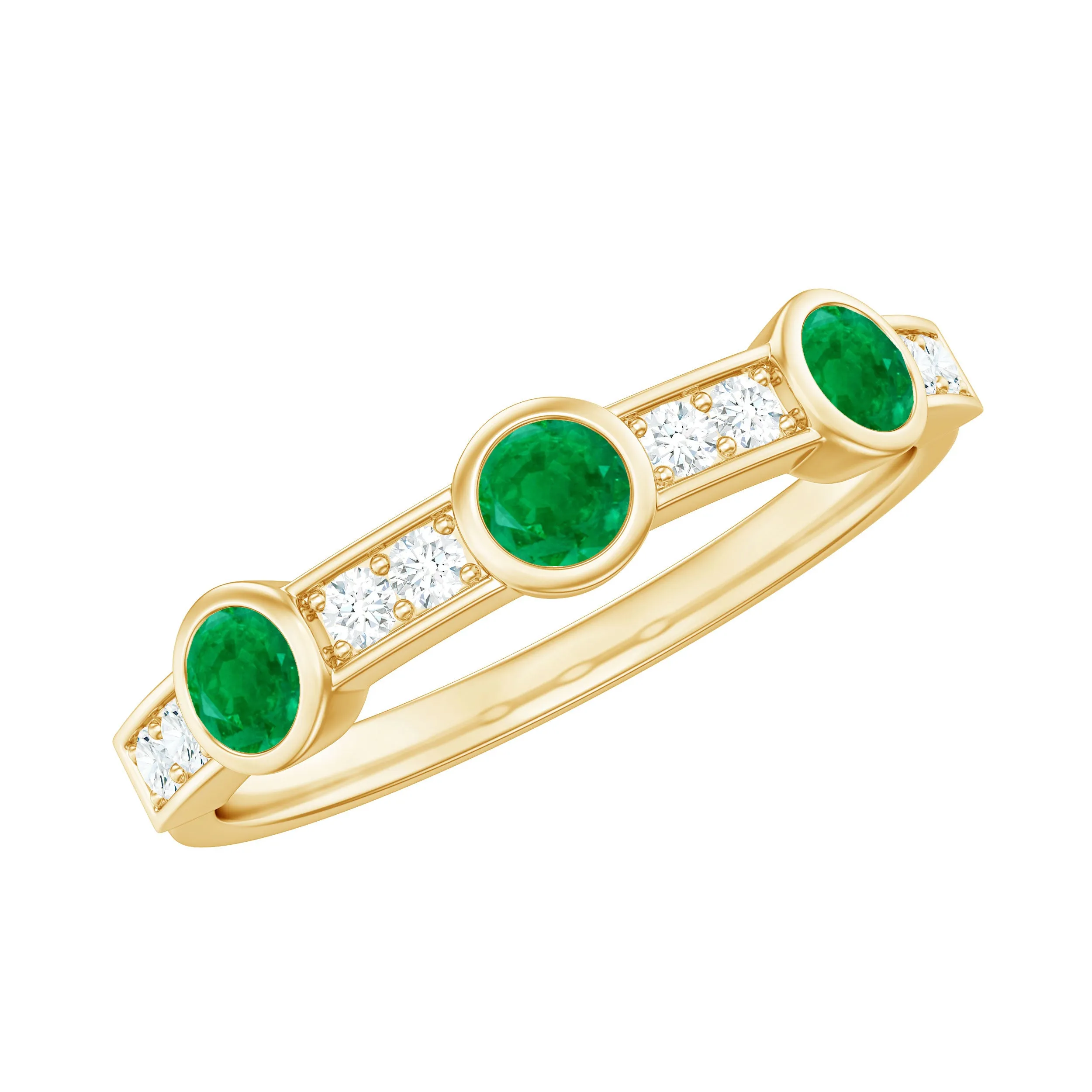 Emerald and Diamond Minimal Half Eternity Band Ring