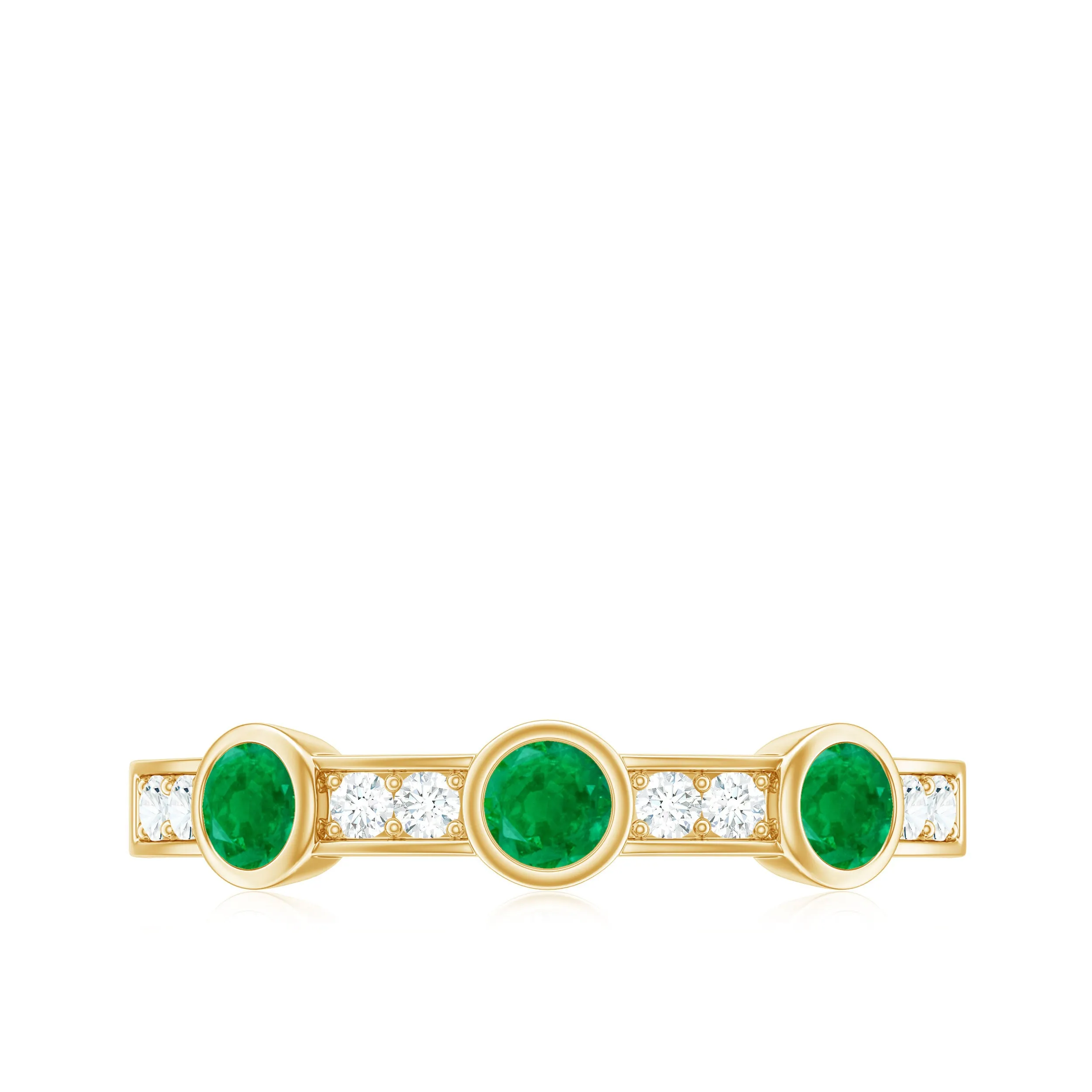 Emerald and Diamond Minimal Half Eternity Band Ring