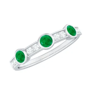 Emerald and Diamond Minimal Half Eternity Band Ring