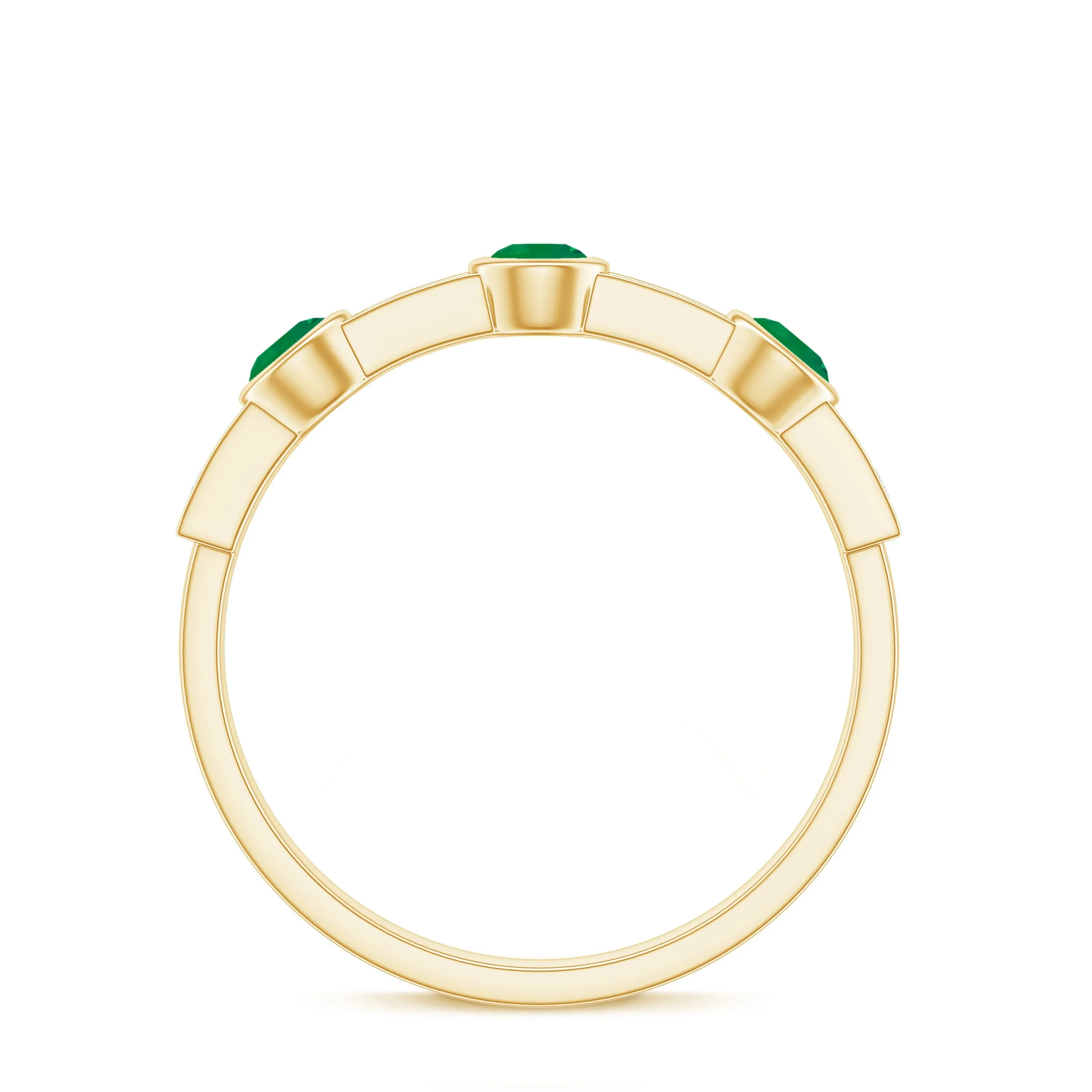 Emerald and Diamond Minimal Half Eternity Band Ring