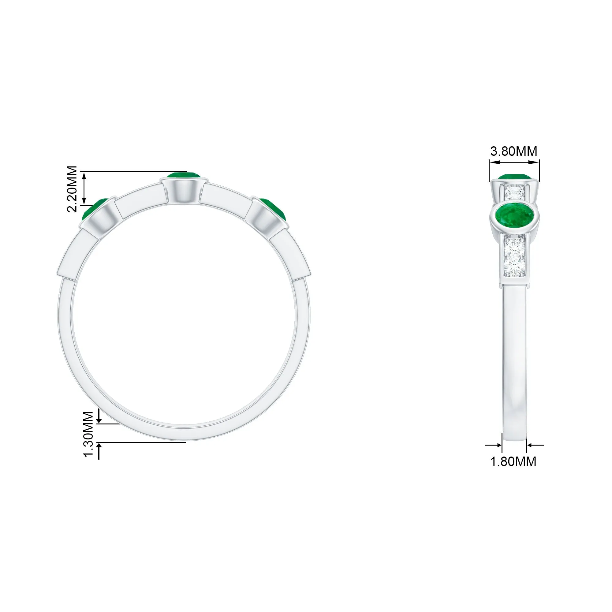 Emerald and Diamond Minimal Half Eternity Band Ring