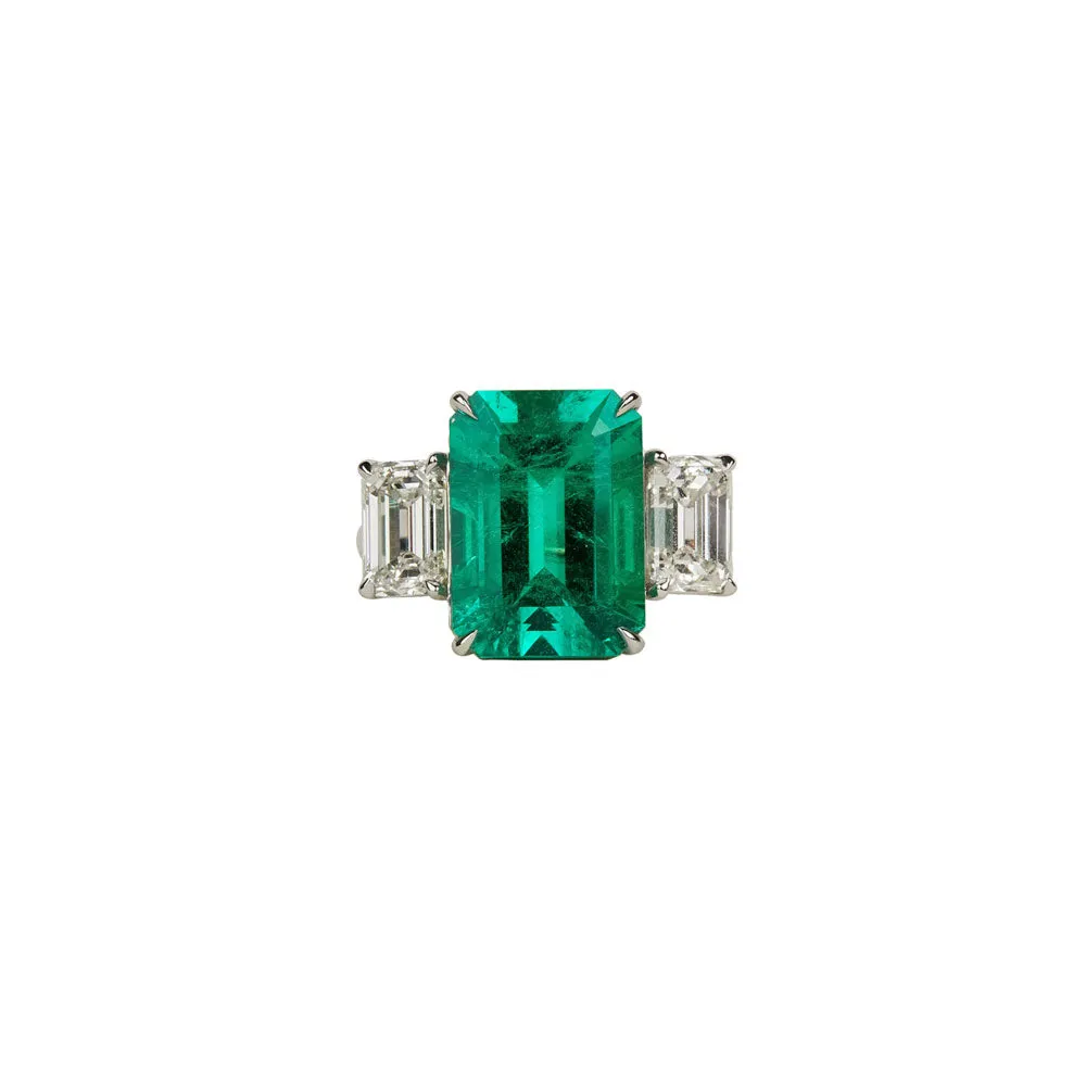 Emerald and Diamond Three Stone Ring