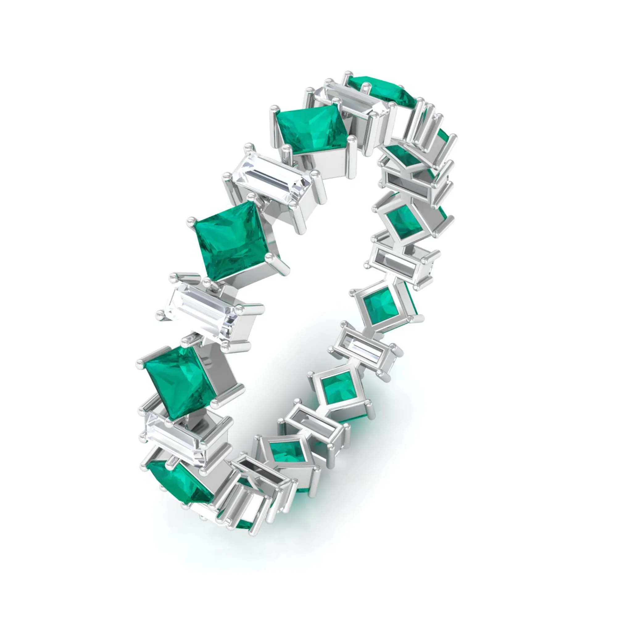 Emerald and Moissanite Eternity Ring in Prong Setting