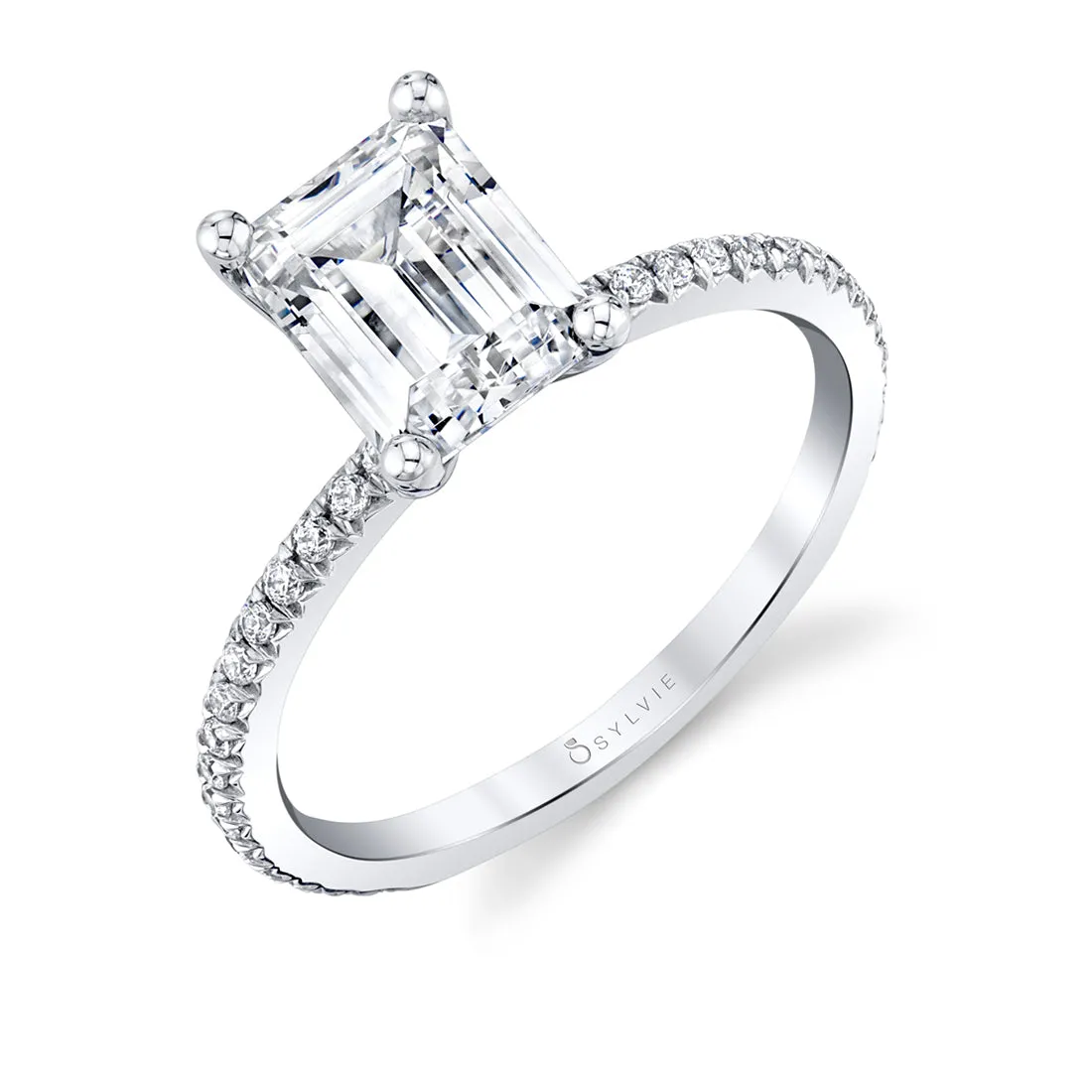 Emerald Cut Classic Engagement Ring - Adorlee 14k Gold White