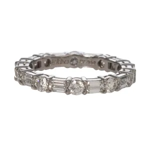 Emerald-Cut Diamond & Round Diamond Platinum Eternity Band