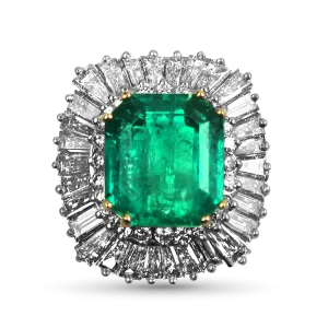 Estate Platinum Emerald and Diamond Ballerina Ring