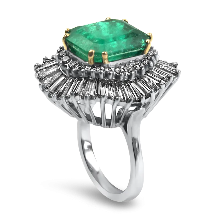 Estate Platinum Emerald and Diamond Ballerina Ring