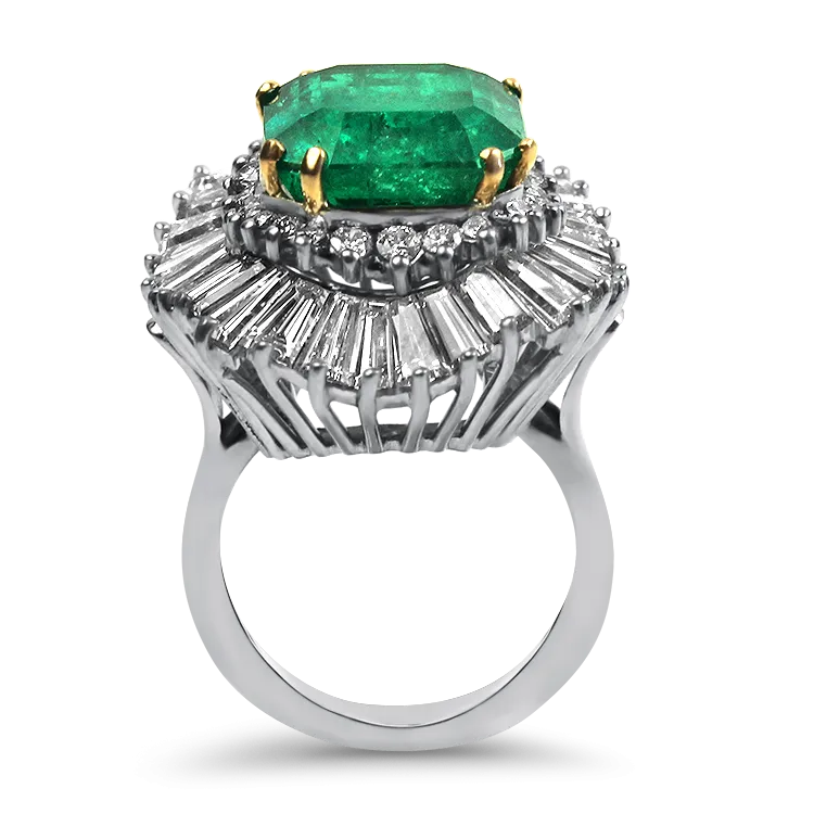 Estate Platinum Emerald and Diamond Ballerina Ring