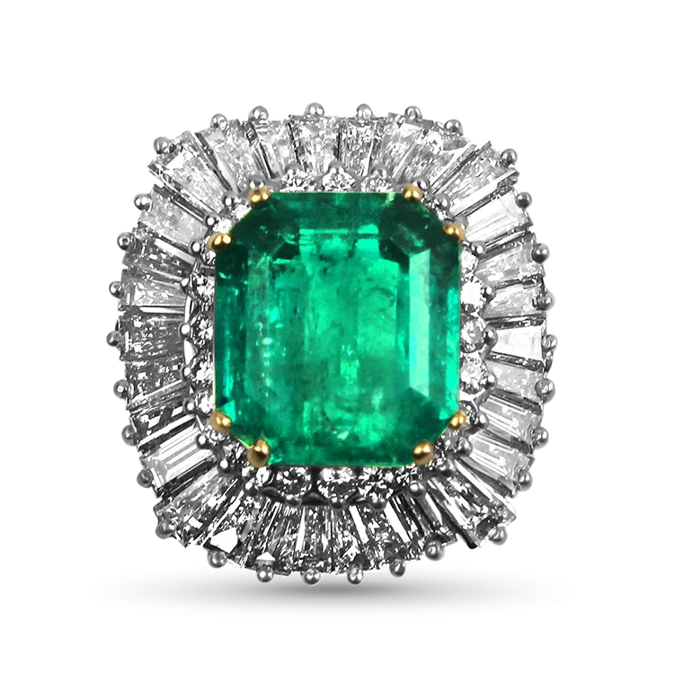 Estate Platinum Emerald and Diamond Ballerina Ring