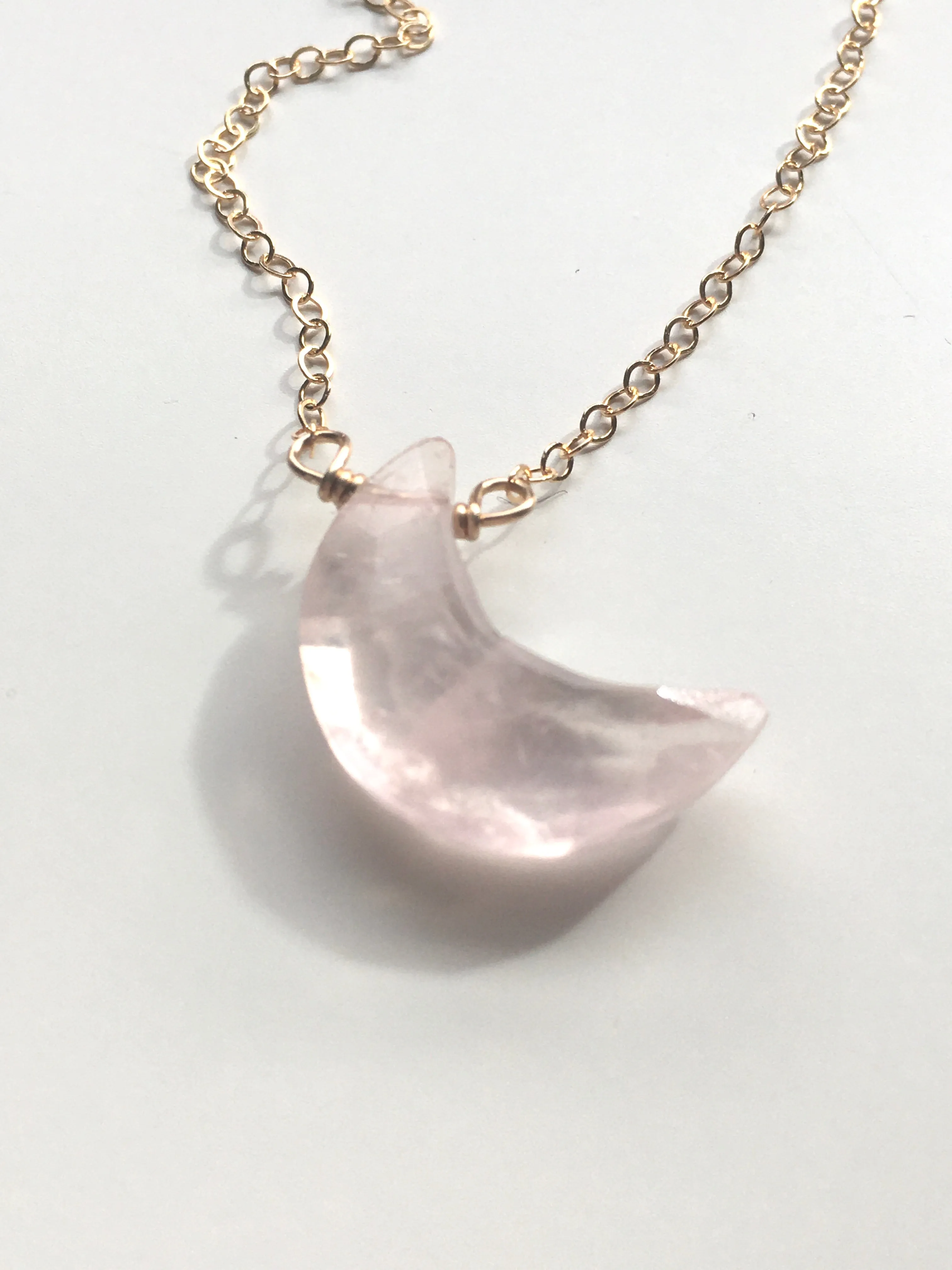 Faceted Rose Quartz Moon Crystal Necklace