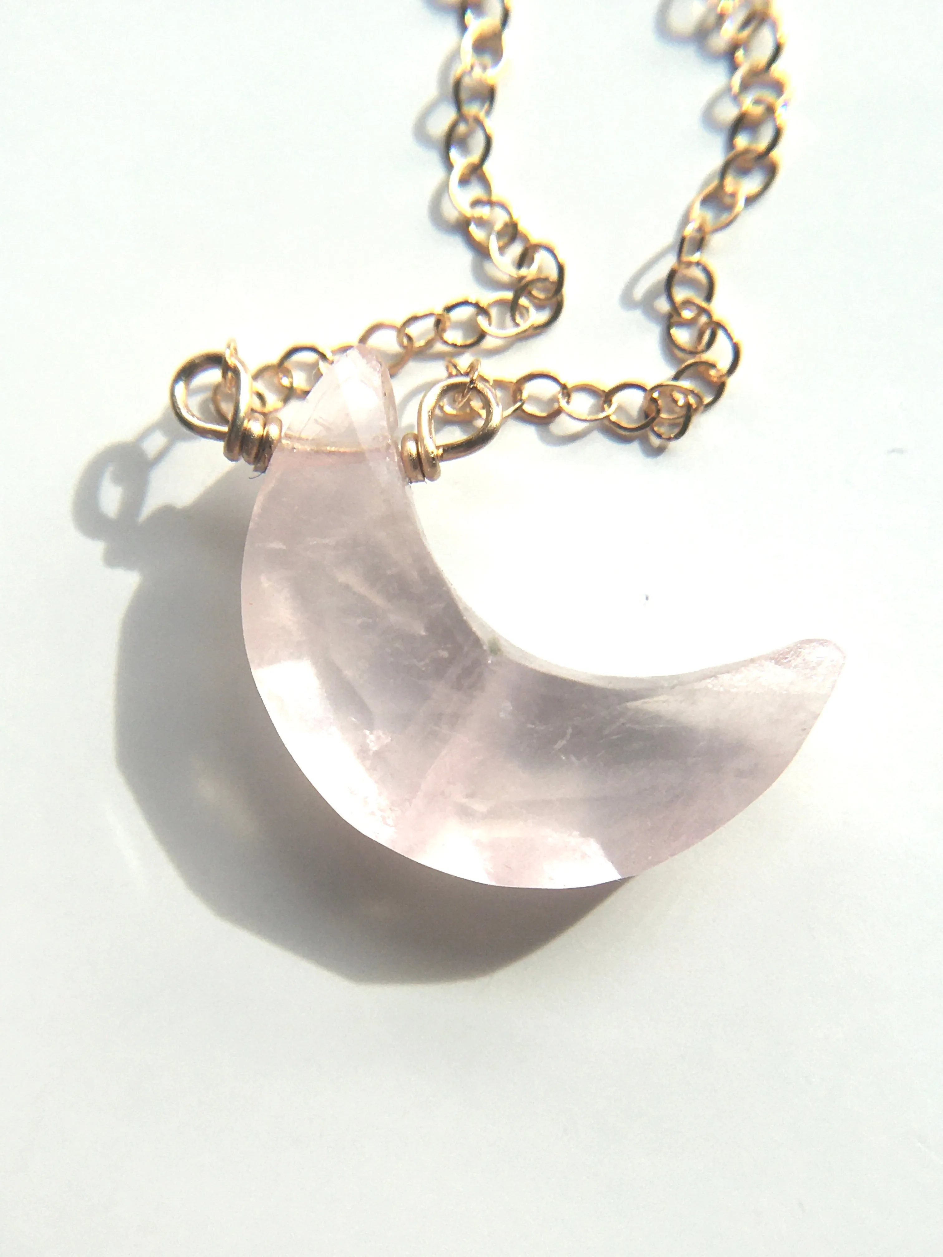 Faceted Rose Quartz Moon Crystal Necklace