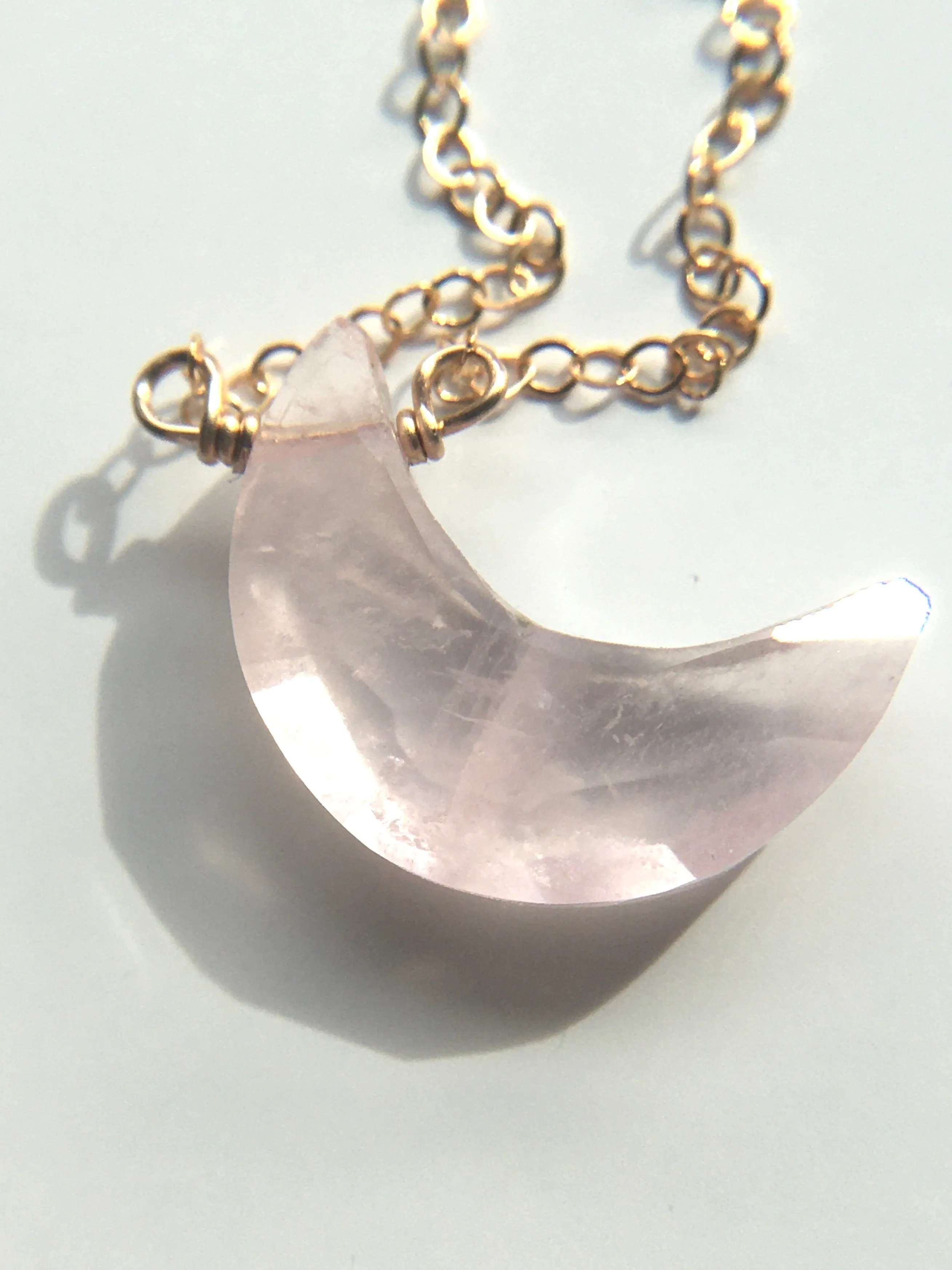 Faceted Rose Quartz Moon Crystal Necklace