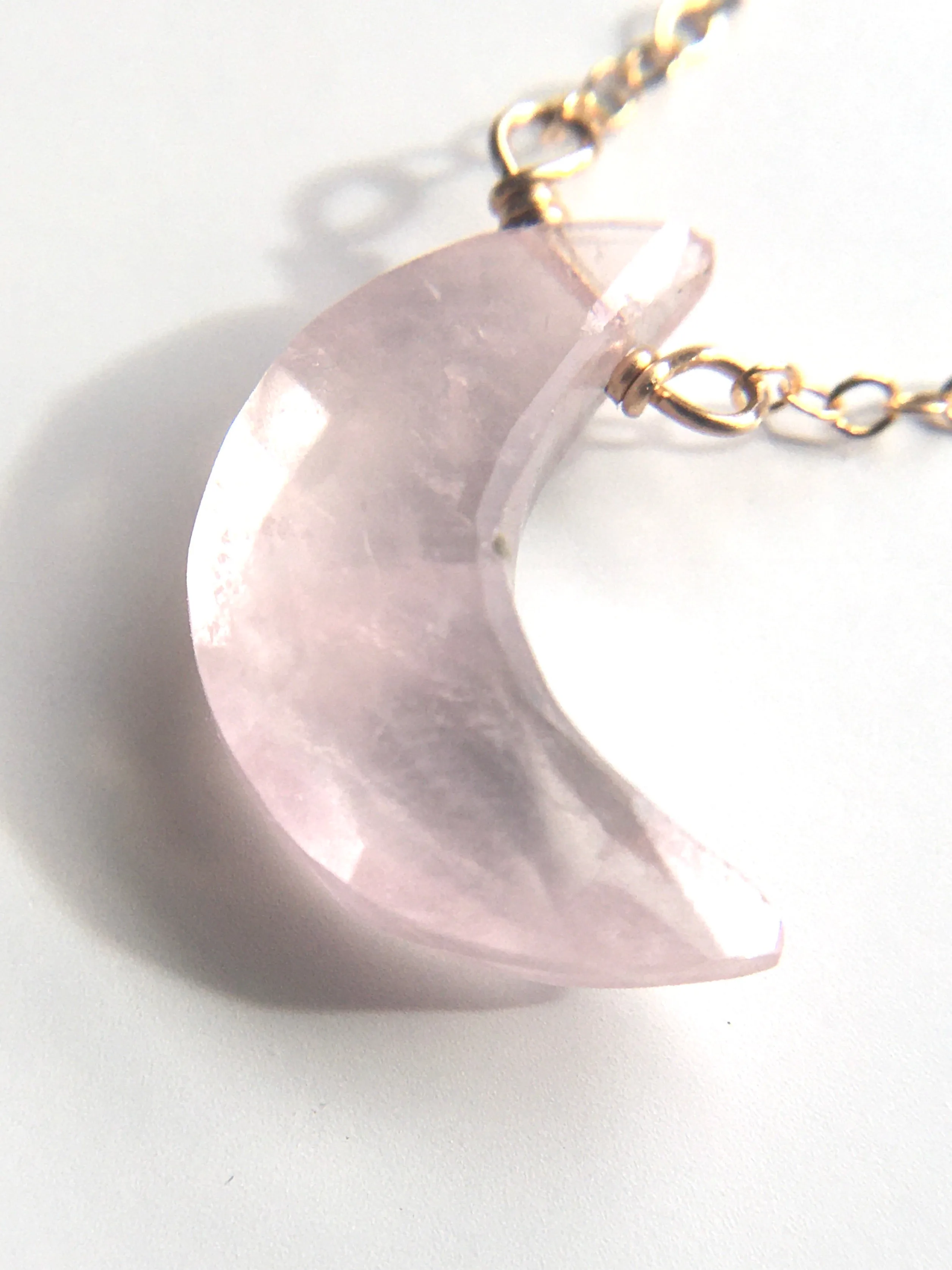 Faceted Rose Quartz Moon Crystal Necklace