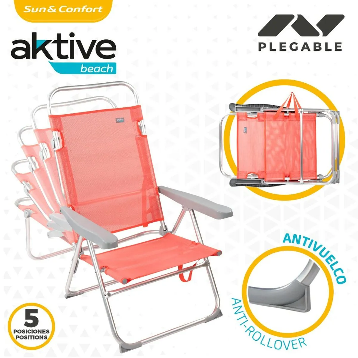 Folding Chair Aktive Flamingo Coral 48 x 99 x 57 cm (4 Units)