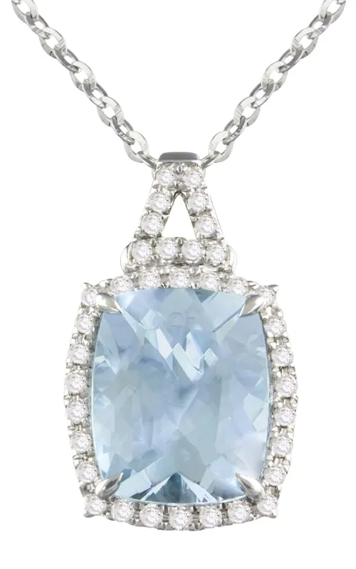 Forever Young Elongated Cushion Cut Aquamarine Pendant Necklace