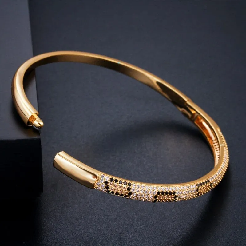 Full Zircon Bejeweled Snake Pattern Open Cuff Bangle Bracelets