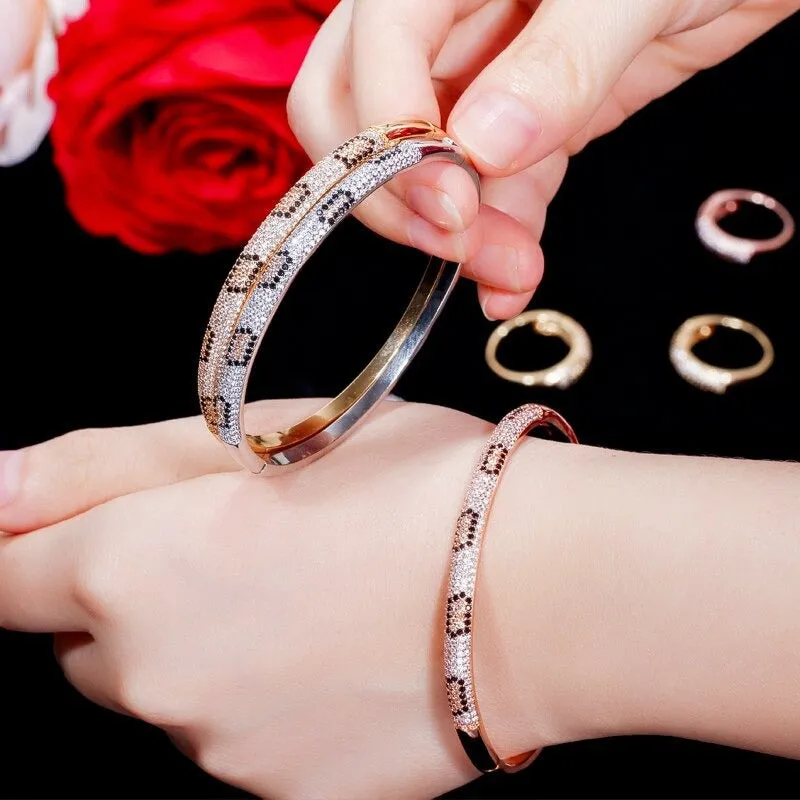 Full Zircon Bejeweled Snake Pattern Open Cuff Bangle Bracelets