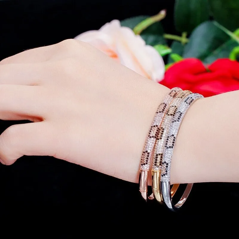 Full Zircon Bejeweled Snake Pattern Open Cuff Bangle Bracelets