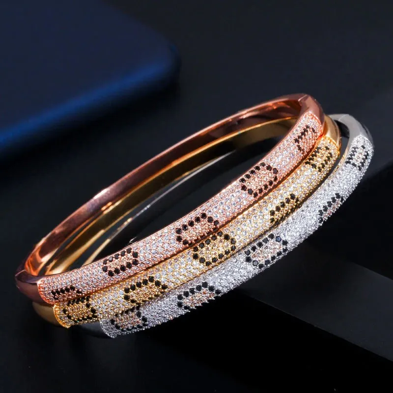 Full Zircon Bejeweled Snake Pattern Open Cuff Bangle Bracelets