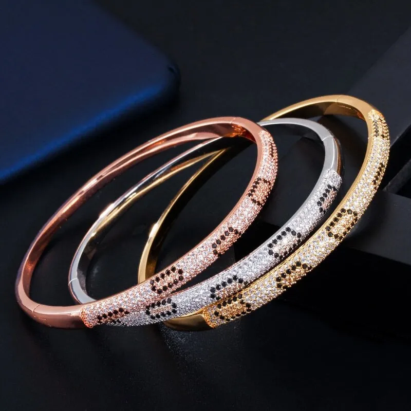 Full Zircon Bejeweled Snake Pattern Open Cuff Bangle Bracelets