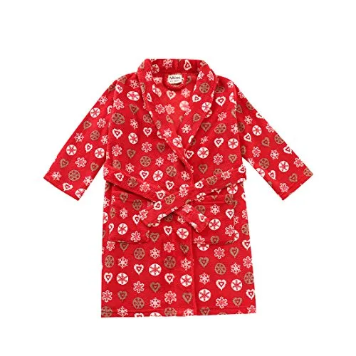 Girl Long Sleeve Red With Print Coral Fleece Robe Shawl