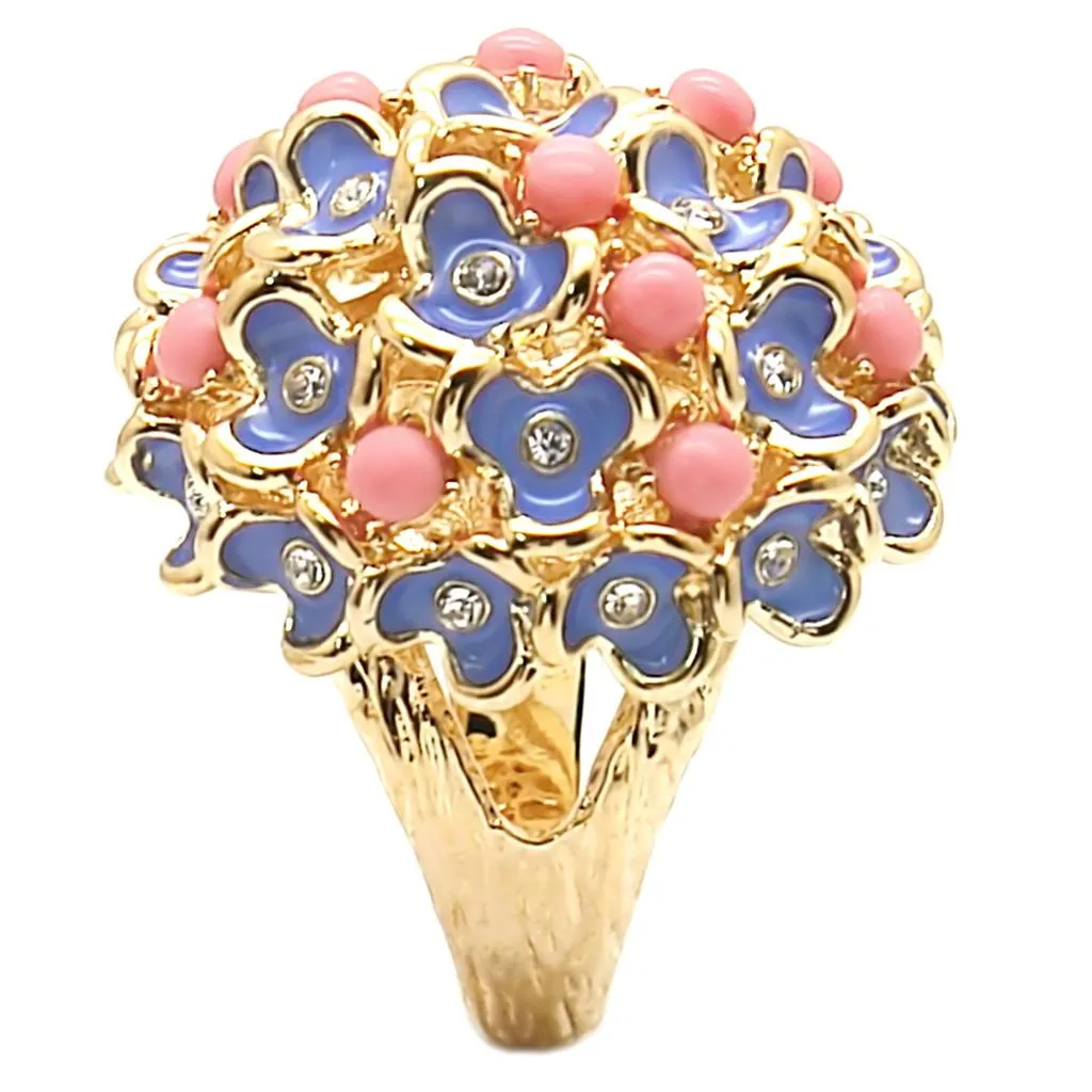 Gold Brass Ring with Semi-Precious Coral in Rose for Women Style 1W106