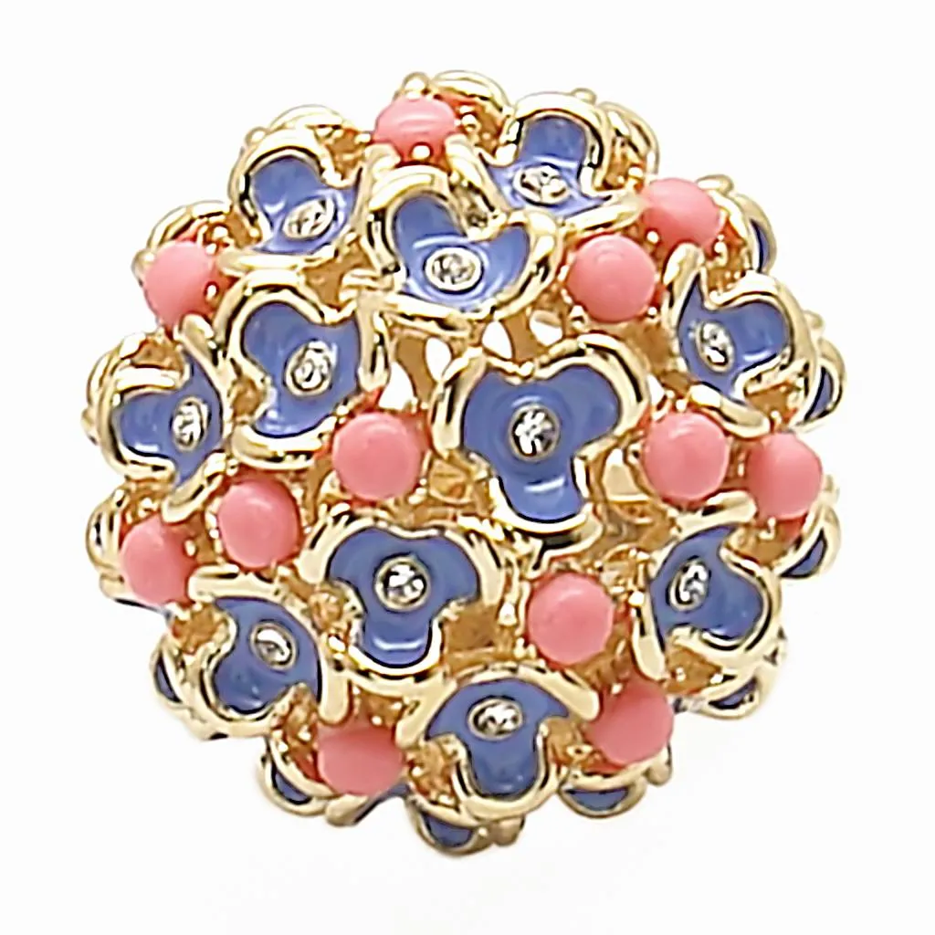 Gold Brass Ring with Semi-Precious Coral in Rose for Women Style 1W106