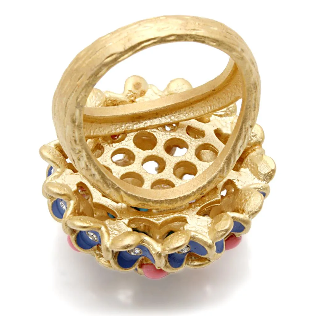 Gold Brass Ring with Semi-Precious Coral in Rose for Women Style 1W106