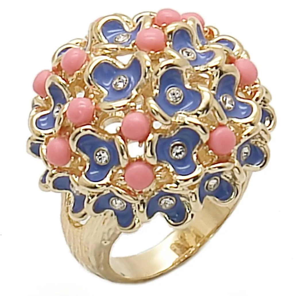 Gold Brass Ring with Semi-Precious Coral in Rose for Women Style 1W106