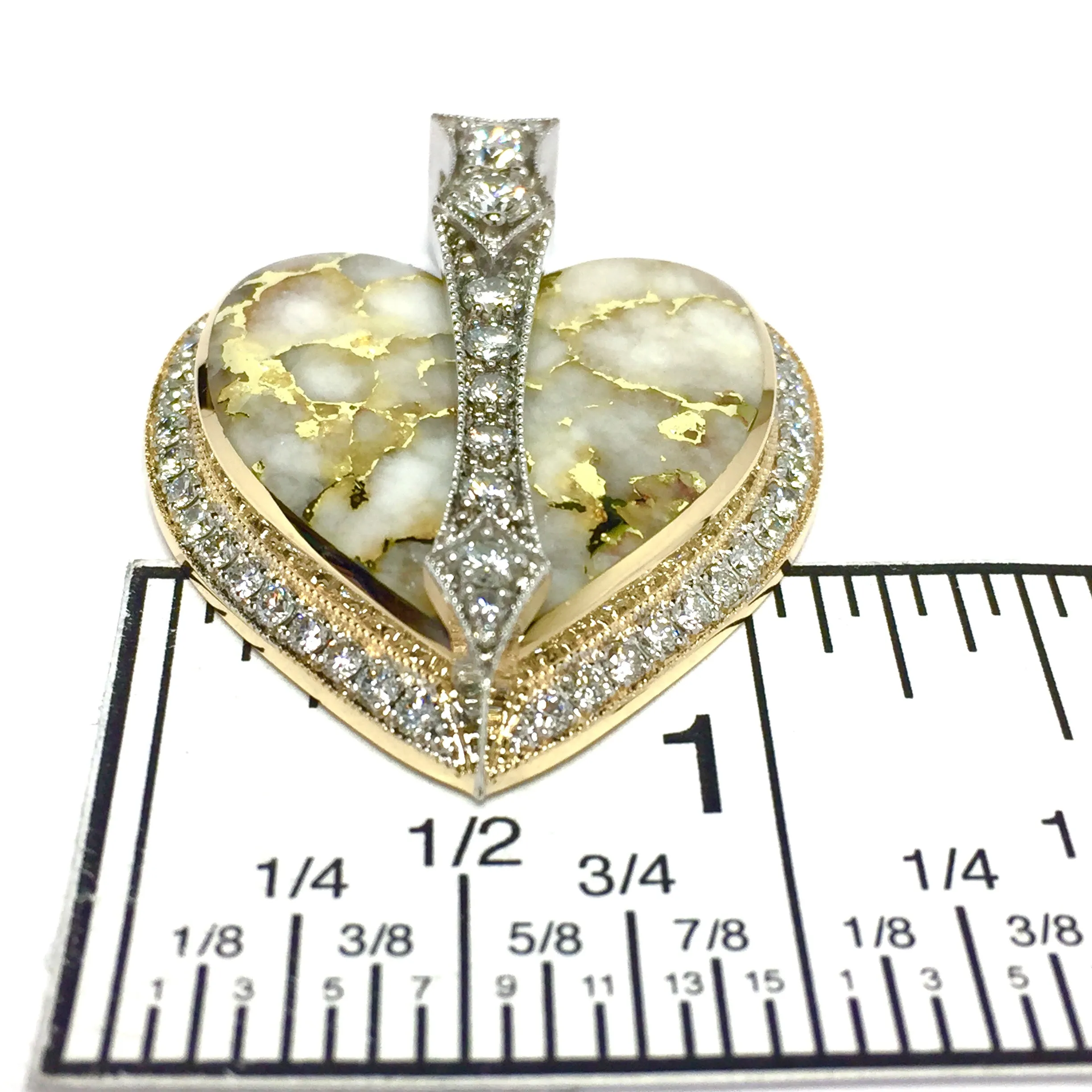 Gold Quartz Necklace Cupid's Revenge 2.10ctw Diamonds Heart Pendant